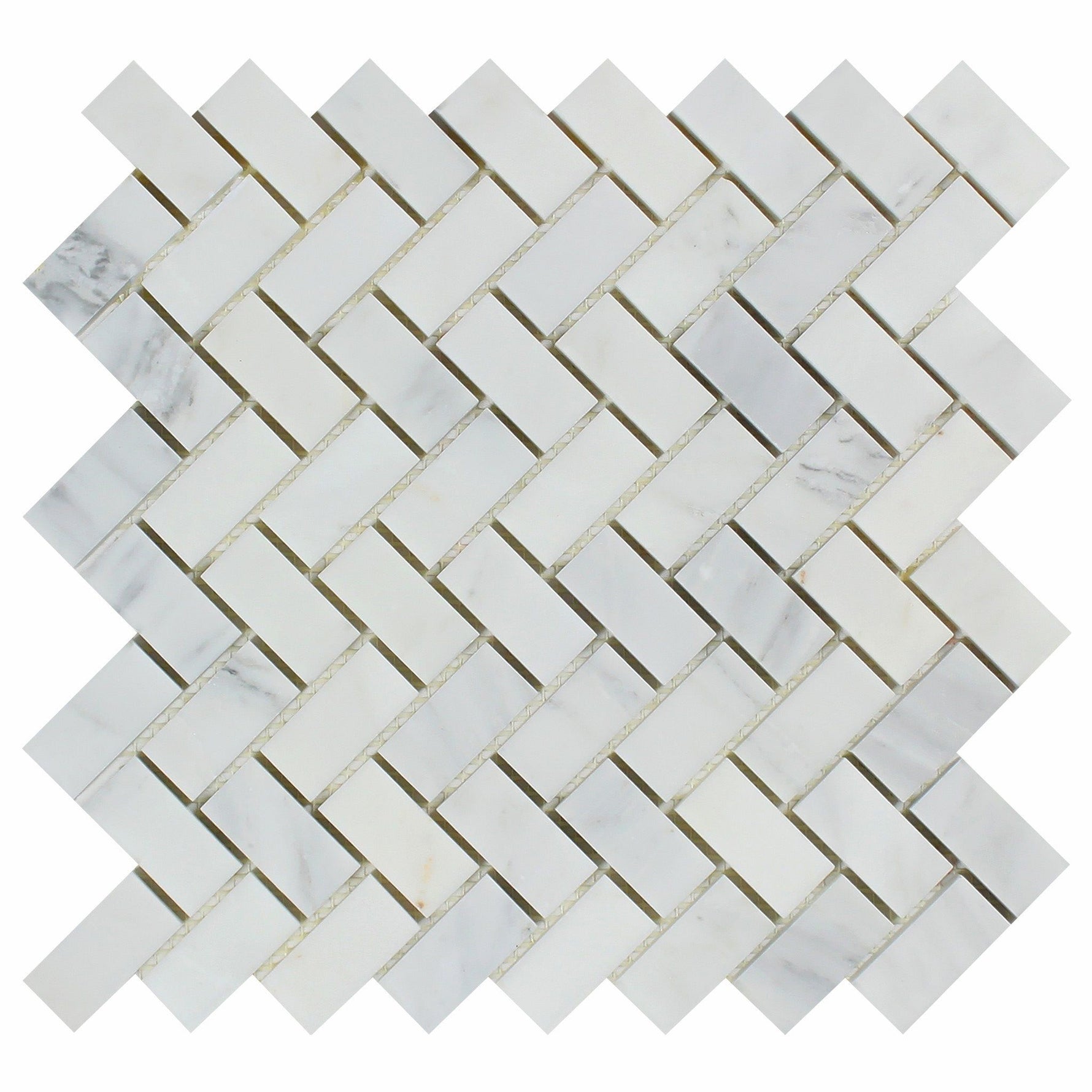 Oriental White / Asian Statuary Marble Polished 1 x 2 Herringbone Mosaic Tile-Marble Mosaic-American Tile Depot