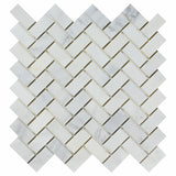 Oriental White / Asian Statuary Marble Polished 1 x 2 Herringbone Mosaic Tile-Marble Mosaic-American Tile Depot