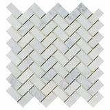 Oriental White / Asian Statuary Marble Polished 1 x 2 Herringbone Mosaic Tile