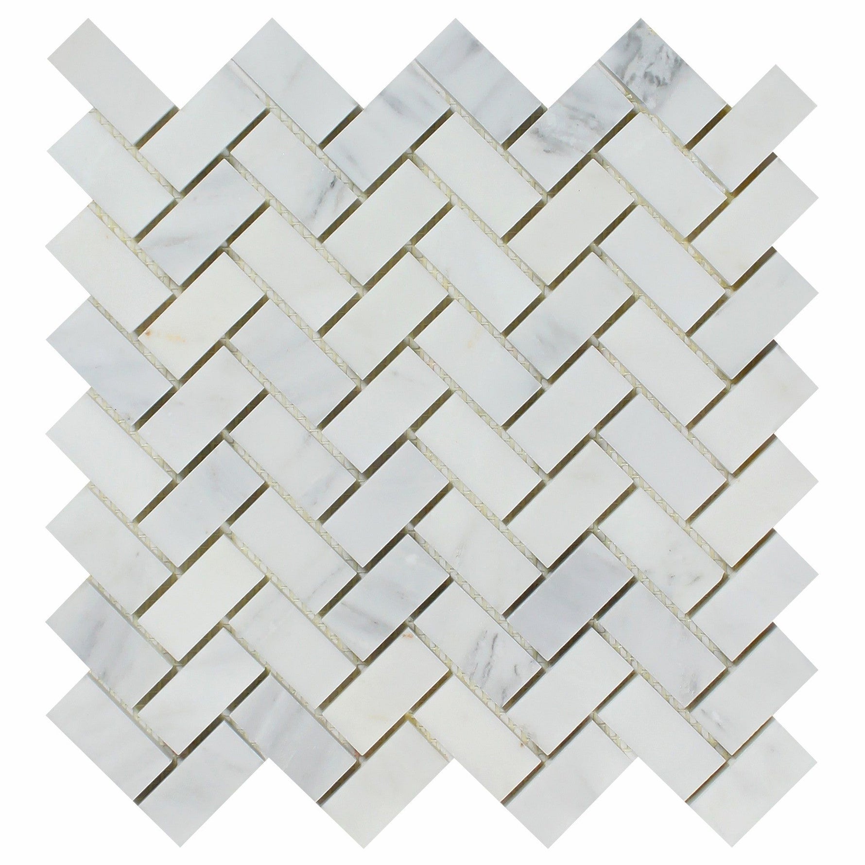 Oriental White / Asian Statuary Marble Honed 1 x 2 Herringbone Mosaic Tile-Marble Mosaic-American Tile Depot