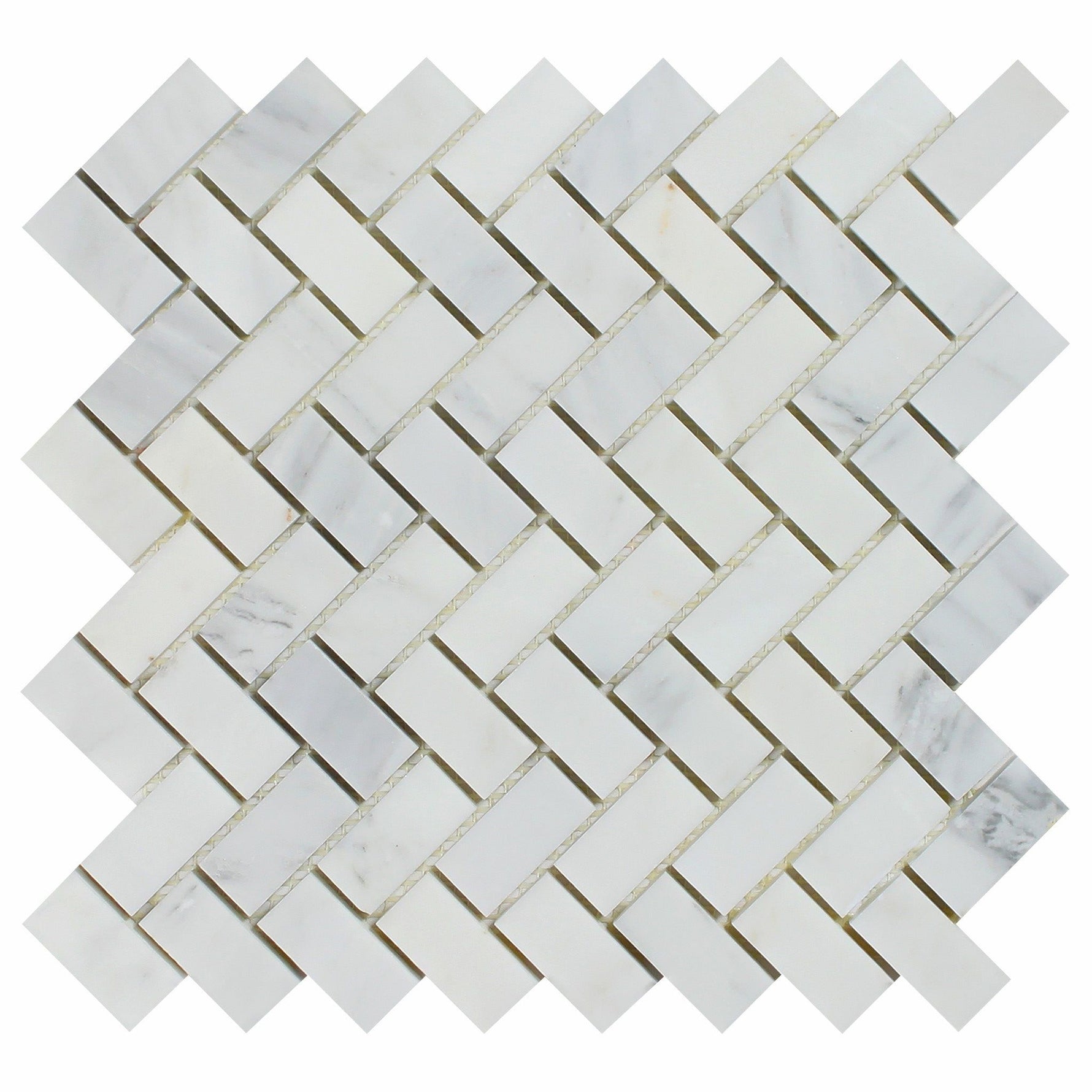 Oriental White / Asian Statuary Marble Polished 1 x 2 Herringbone Mosaic Tile-Marble Mosaic-American Tile Depot