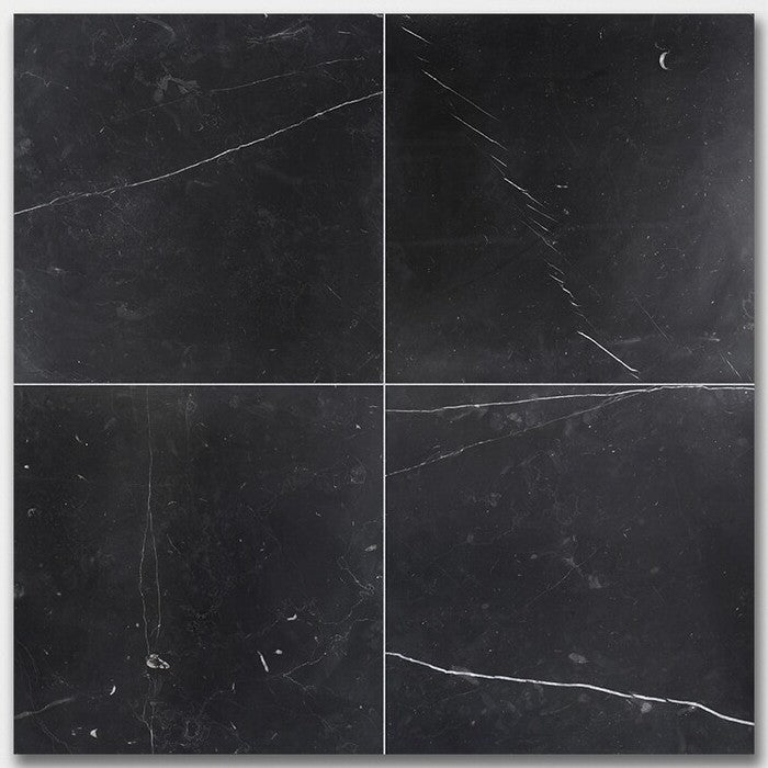 18 X 18 Black Marquina Marble Honed Tile-Marble Tile - Large Formate-American Tile Depot