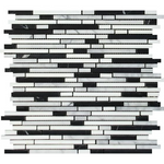 Carrara White Marble Polished Tricolor Bamboo Sticks Mosaic (Carrara + Thassos + Black )-Marble Mosaic-American Tile Depot