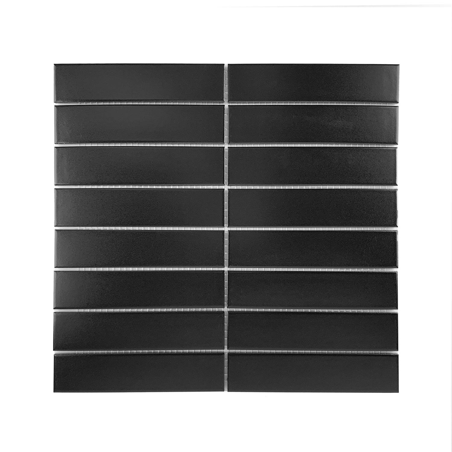 1.25x6 Gio Black Stacked Linear Porcelain Glossy Mosaic Tile-American Tile Depot