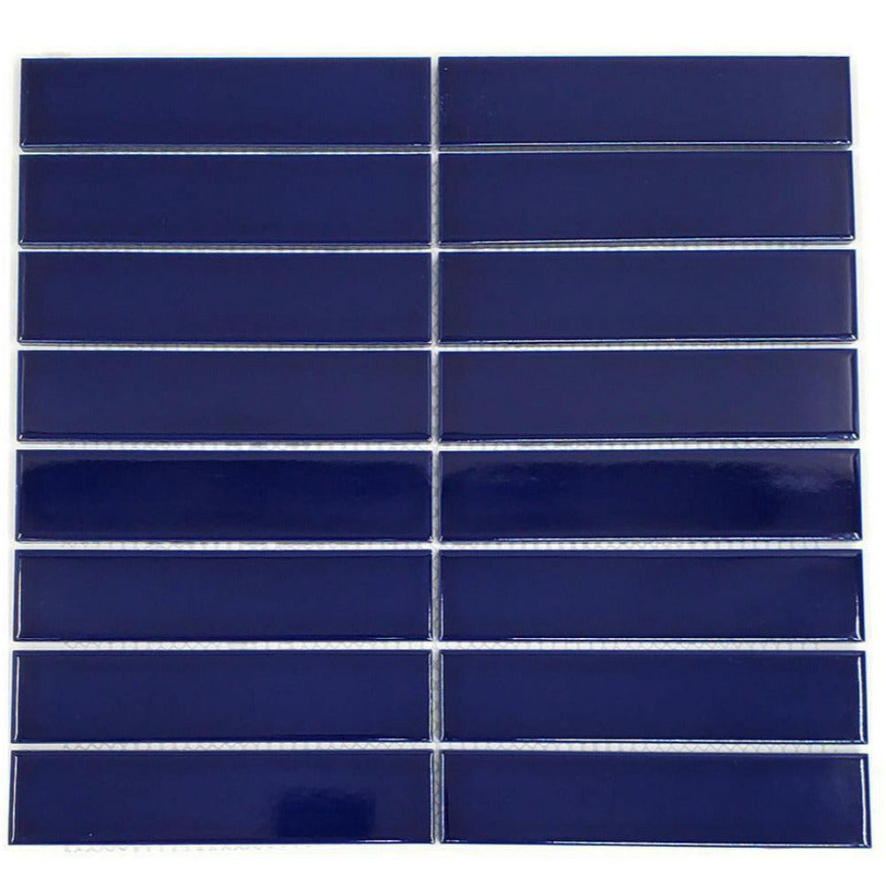 1.25x6 Gio Cobalt Blue Stacked Linear Porcelain Glossy Mosaic Tile-American Tile Depot