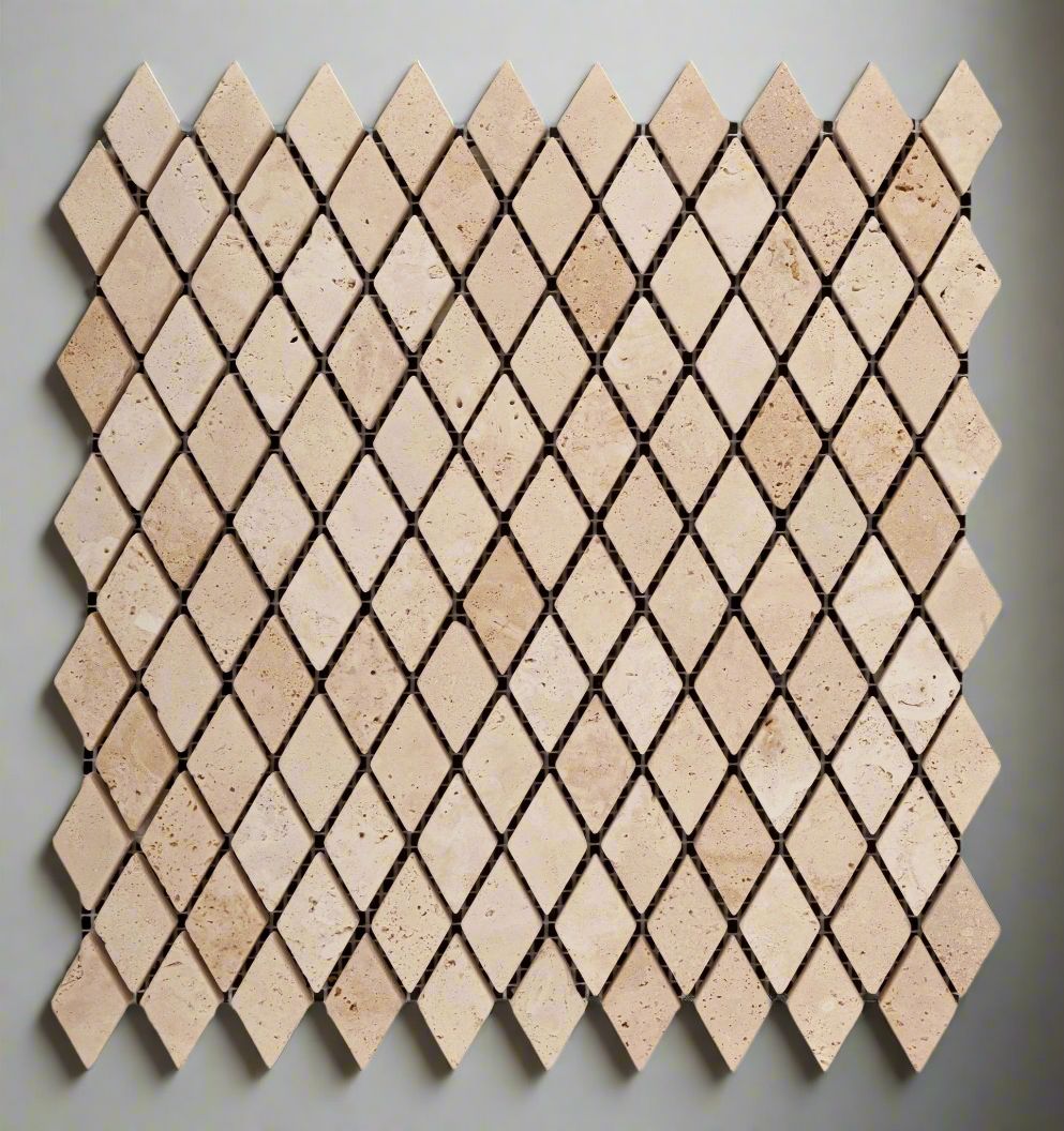 Ivory Travertine 1" Diamond Tumbled Mosaic Tile-Travertine Mosaic-American Tile Depot