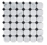 Carrara White Marble Honed Octagon Mosaic Tile w/ Black Dots-Marble Mosaic-American Tile Depot