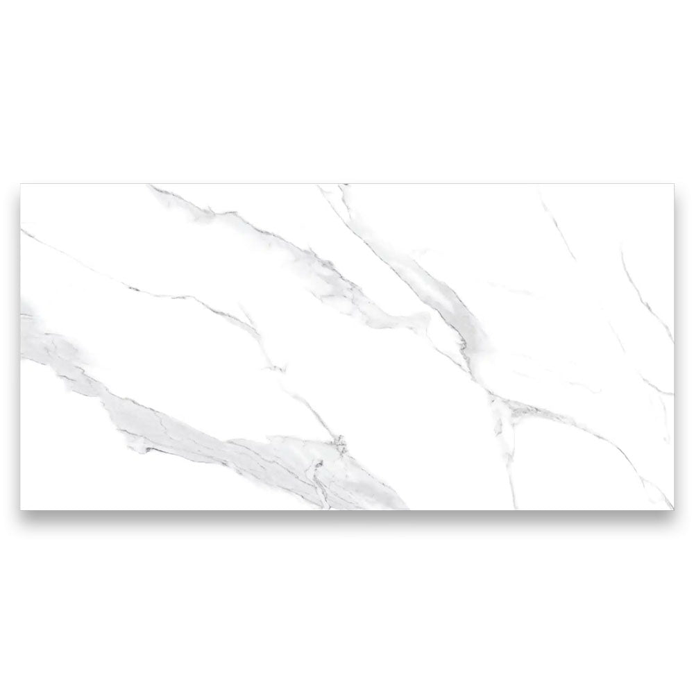 12 X 24 Calacatta White Polished Marble Look Porcelain Tile