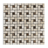 Crema Marfil Marble Polished Pinwheel Mosaic Tile w/ Emperador Dark Dots