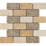 2 X 4 Mixed Travertine Tumbled Brick Mosaic Tile-Travertine Mosaic-American Tile Depot