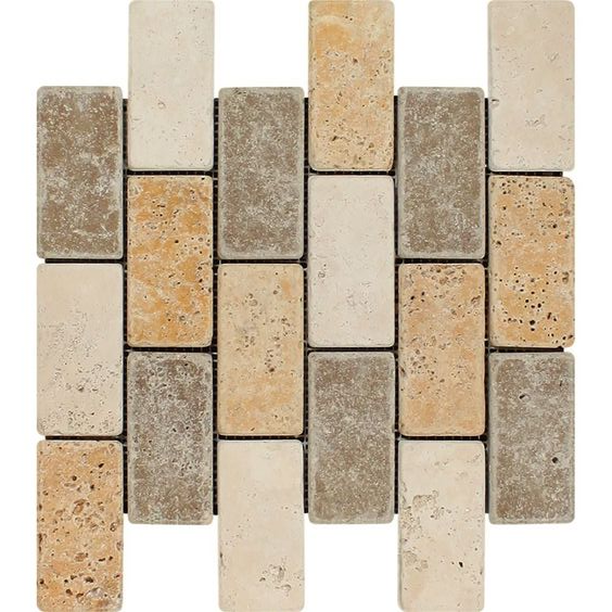 2 X 4 Mixed Travertine Tumbled Brick Mosaic Tile-Travertine Mosaic-American Tile Depot