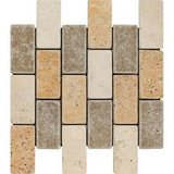 2 X 4 Mixed Travertine Tumbled Brick Mosaic Tile