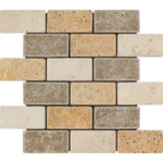 2 X 4 Mixed Travertine Tumbled Brick Mosaic Tile-Travertine Mosaic-American Tile Depot