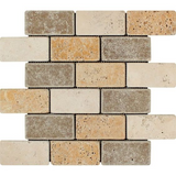 2 X 4 Mixed Travertine Tumbled Brick Mosaic Tile