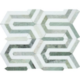 Thassos White Marble Honed Berlinetta Mosaic Tile w / Ming-Green