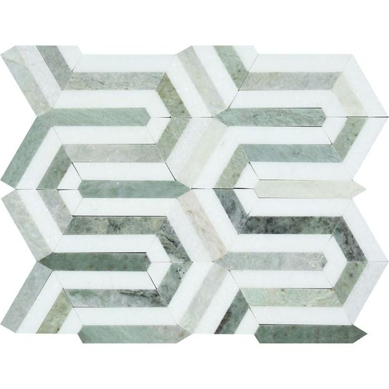 Thassos White Marble Honed Berlinetta Mosaic Tile w / Ming-Green-Marble Mosaic-American Tile Depot