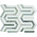 Thassos White Marble Honed Berlinetta Mosaic Tile w / Ming-Green