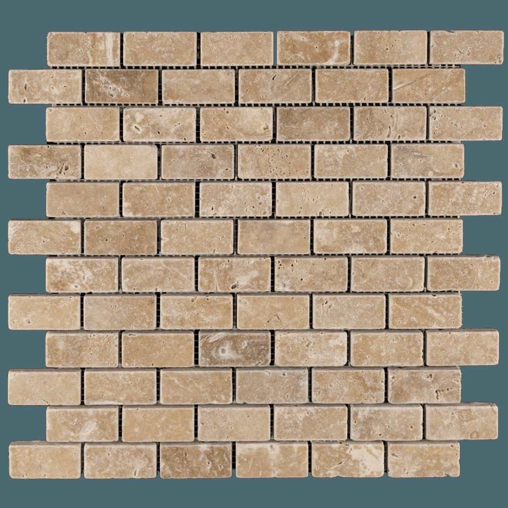 1 X 2 Walnut Travertine Tumbled Brick Mosaic Tile