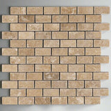 1 X 2 Walnut Travertine Tumbled Brick Mosaic Tile-Travertine Mosaic-American Tile Depot