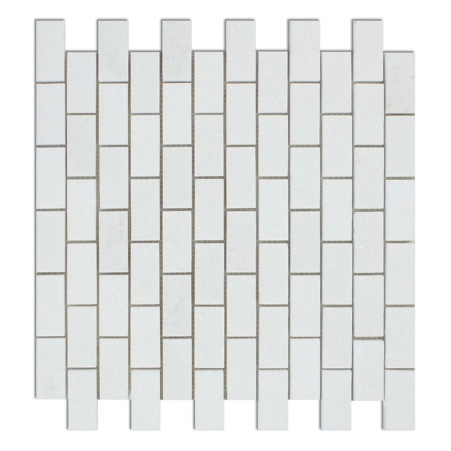 1 X 2 Thassos White Marble Honed Brick Mosaic Tile-Marble Mosaic-American Tile Depot