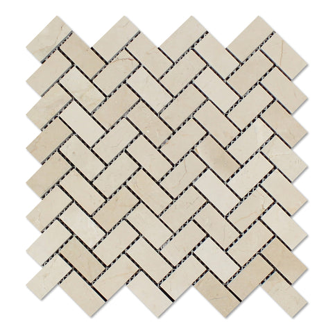 Crema Marfil Marble Honed 1 x 2 Herringbone Mosaic Tile