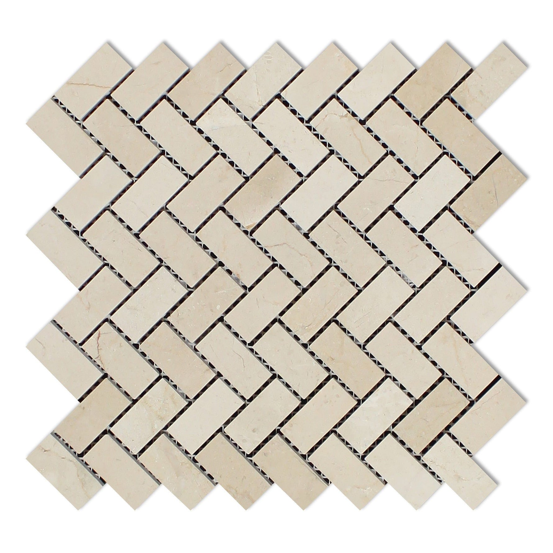 Crema Marfil Marble Honed 1 x 2 Herringbone Mosaic Tile-Marble Mosaic-American Tile Depot