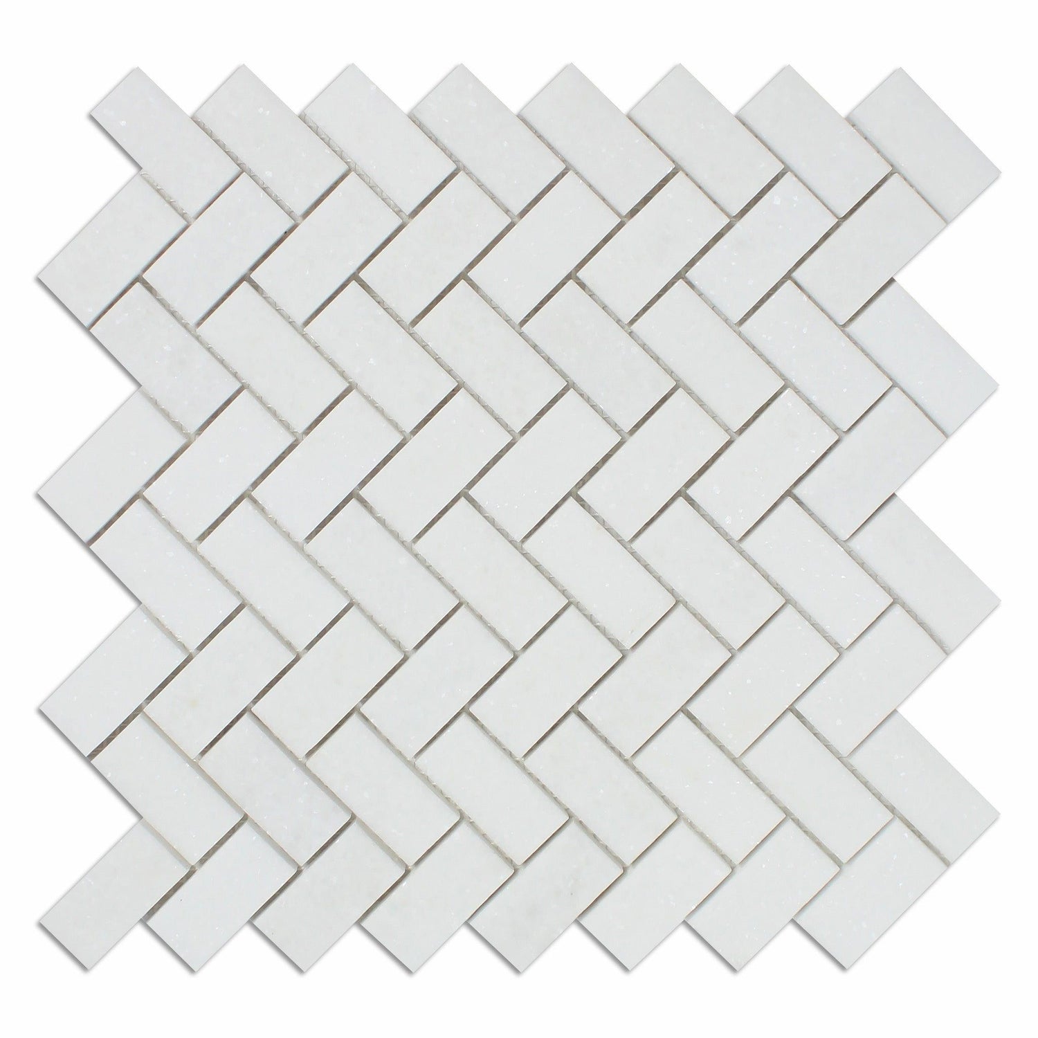 Thassos White Marble Polished 1 x 2 Herringbone Mosaic Tile-Marble Mosaic-American Tile Depot