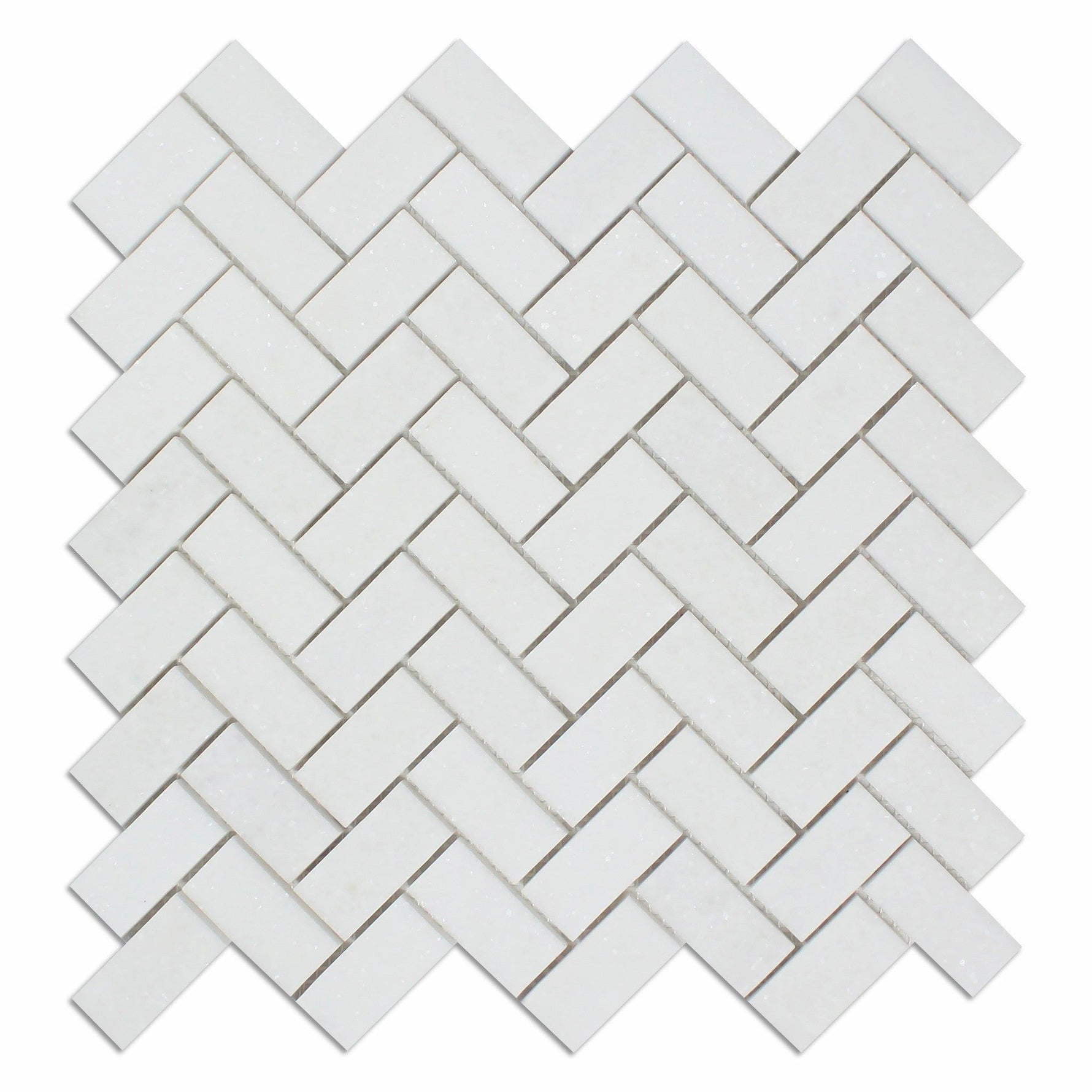 Thassos White Marble Polished 1 x 2 Herringbone Mosaic Tile-Marble Mosaic-American Tile Depot