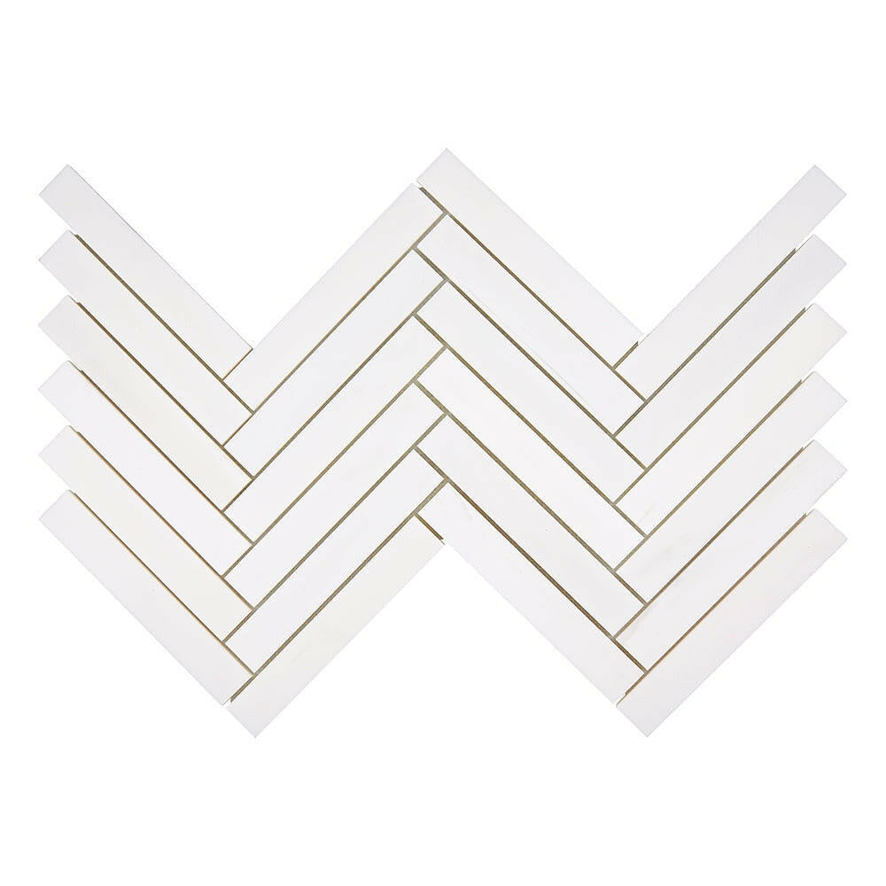 1×6 Bianco Dolomite Polished Herringbone Marble Mosaic Tile-Marble Mosaic-American Tile Depot