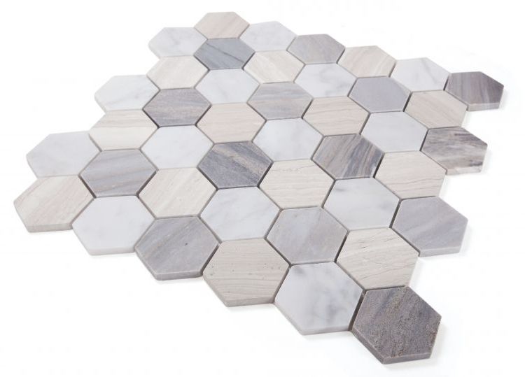 2" Beehive Blue Polished Hexagon Marble Mosaic Tile-Marble Mosaic-American Tile Depot