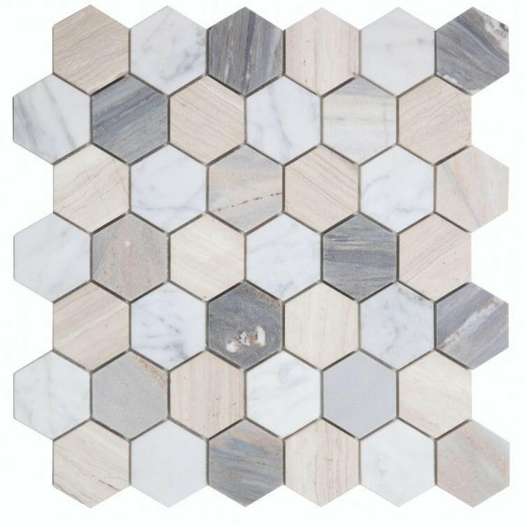 2" Beehive Blue Polished Hexagon Marble Mosaic Tile-Marble Mosaic-American Tile Depot