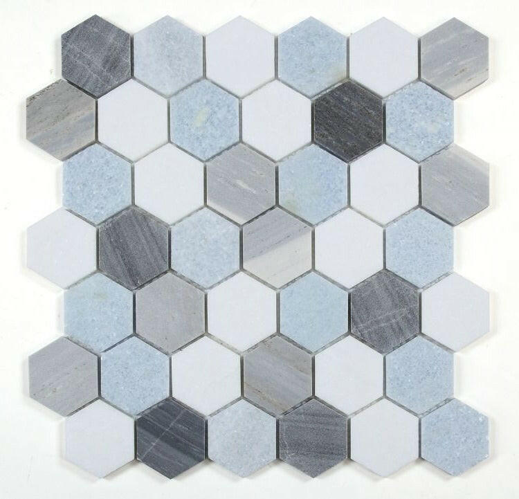 2" Beehive Deep Ocean Polished Hexagon Marble Mosaic Tile-Marble Mosaic-American Tile Depot