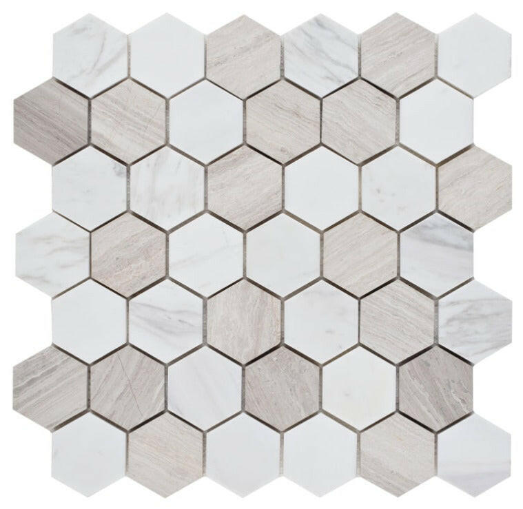 2" Beehive Loft Honed Hexagon Marble Mosaic Tile-Marble Mosaic-American Tile Depot