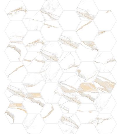 2 X 2 Calacatta Gold Hexagon Satin Matte Porcelain Mosaic Tile-Porcelain Mosaic-American Tile Depot