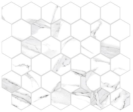 2 X 2 Calacatta White Hexagon Polished Porcelain Mosaic Tile-Porcelain Mosaic-American Tile Depot