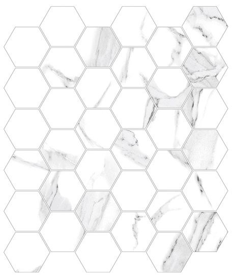 2 X 2 Calacatta White Hexagon Polished Porcelain Mosaic Tile-Porcelain Mosaic-American Tile Depot