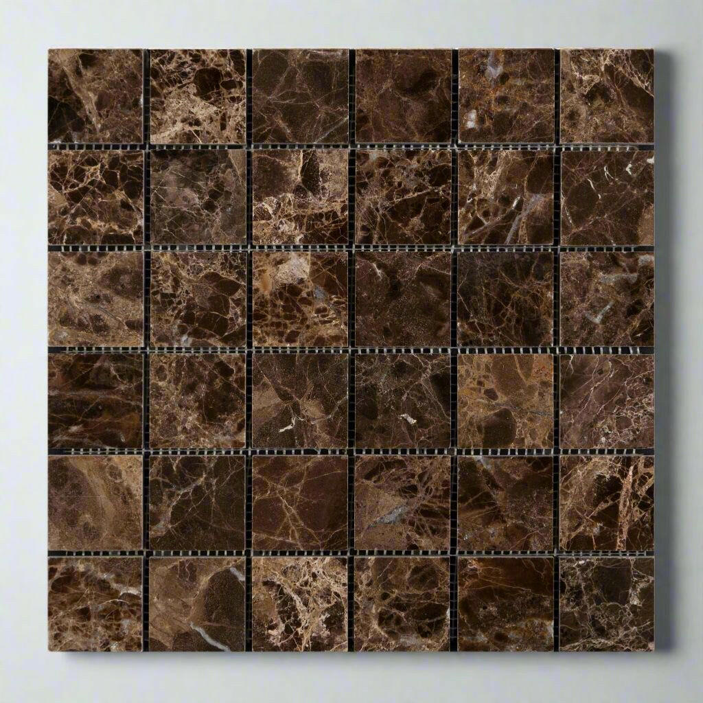 2 X 2 Emperador Dark Marble Polished Mosaic Tile-Marble Mosaic-American Tile Depot