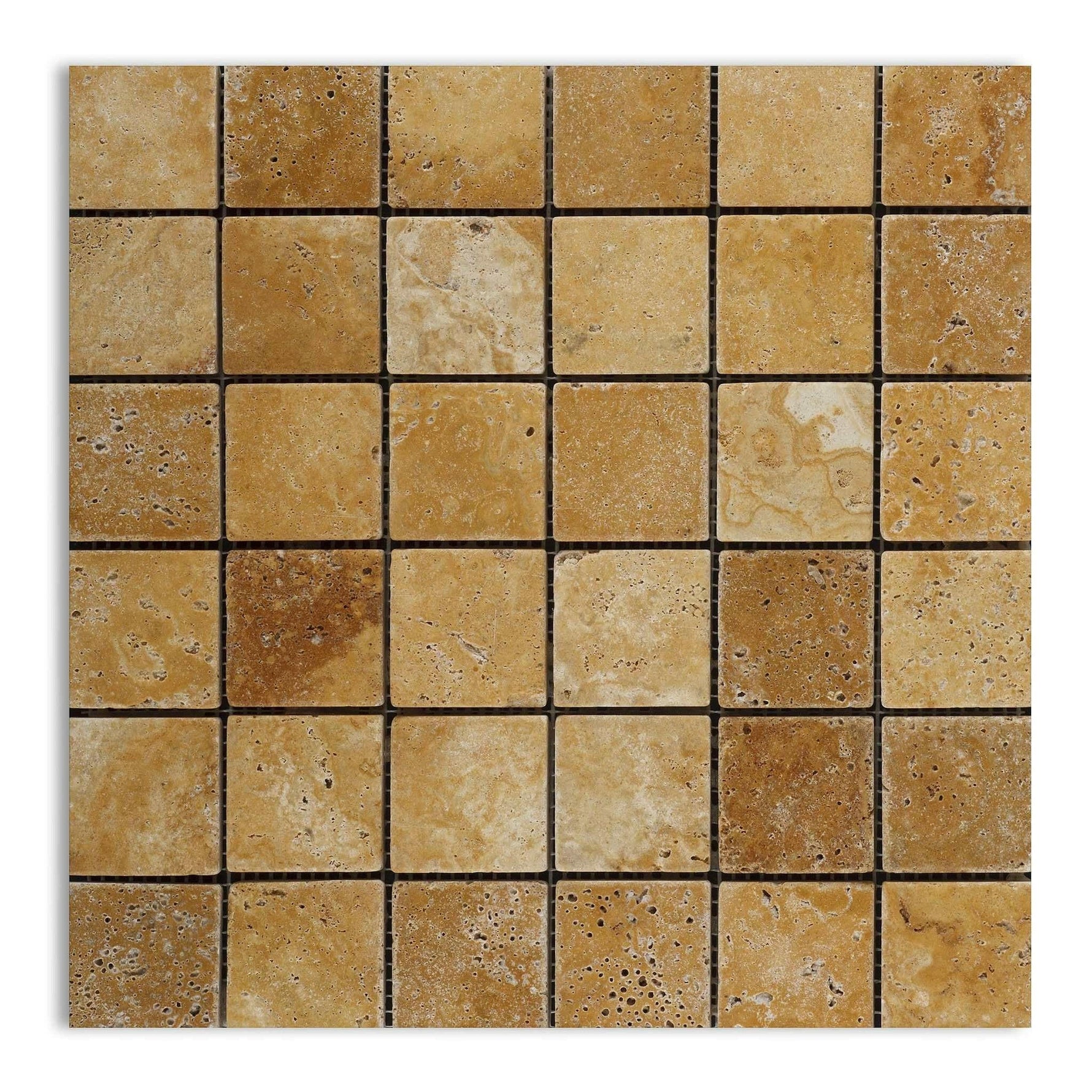 2 X 2 Gold / Yellow Travertine Tumbled Mosaic Tile-Travertine Mosaic-American Tile Depot