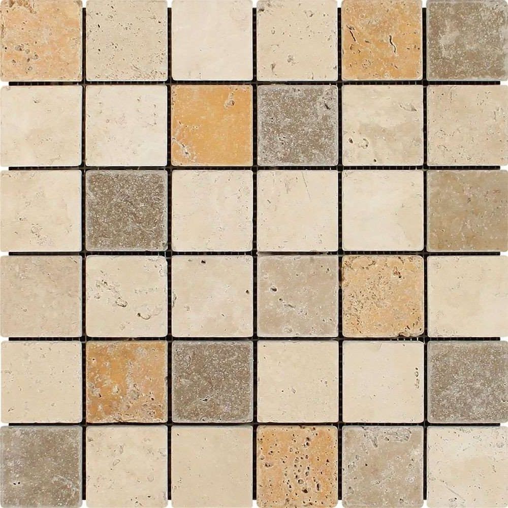 2 X 2 Mixed Travertine Tumbled Mosaic Tile-Travertine Mosaic-American Tile Depot