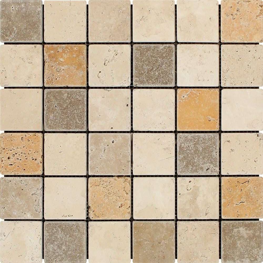 2 X 2 Mixed Travertine Tumbled Mosaic Tile-Travertine Mosaic-American Tile Depot