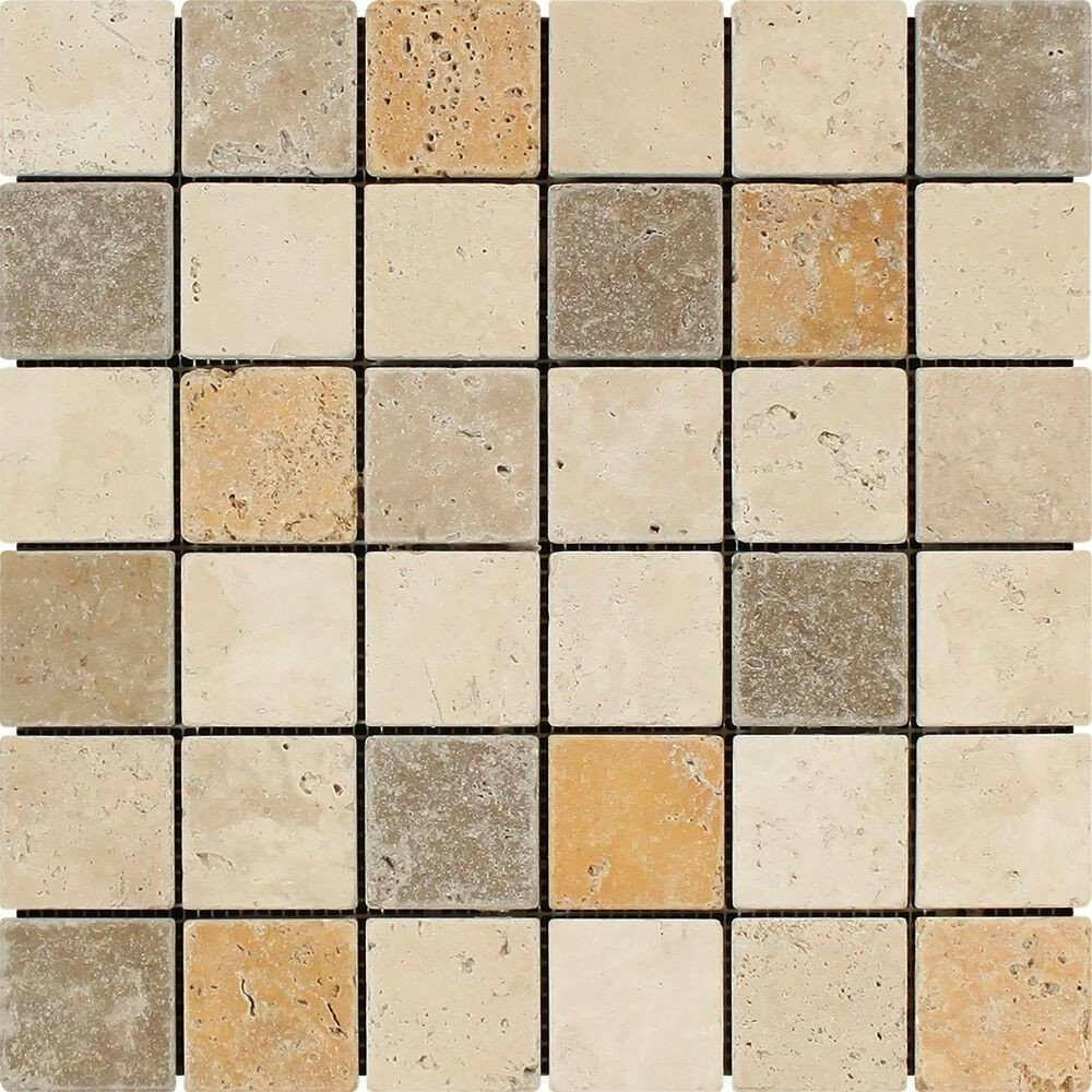 2 X 2 Mixed Travertine Tumbled Mosaic Tile-Travertine Mosaic-American Tile Depot