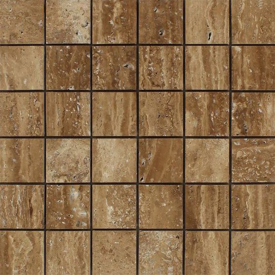 2 X 2 Noce Exotic Travertine (Vein-Cut) Brushed & Unfilled Mosaic Tile-Travertine Mosaic-American Tile Depot