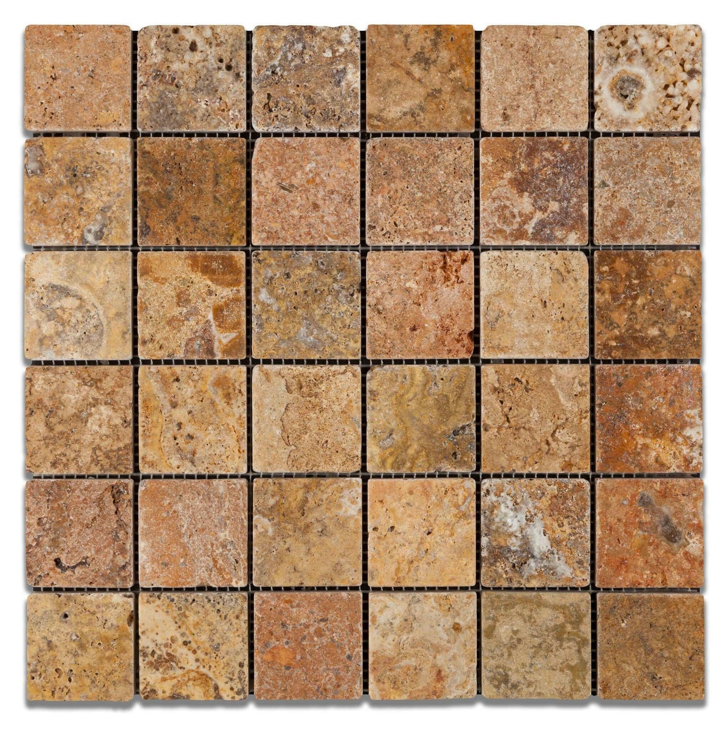 2 X 2 Scabos Travertine Tumbled Mosaic Tile-Travertine Mosaic-American Tile Depot