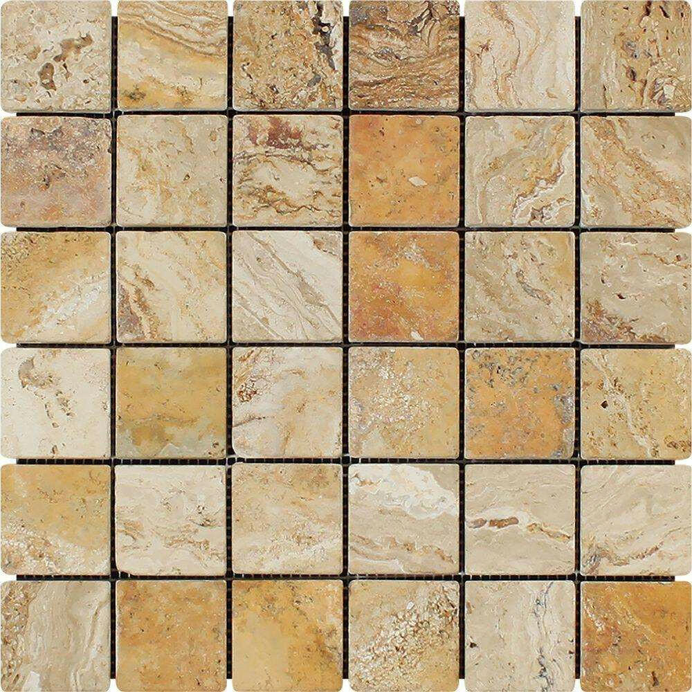 2 X 2 Valencia Travertine Tumbled Mosaic Tile-Travertine Mosaic-American Tile Depot