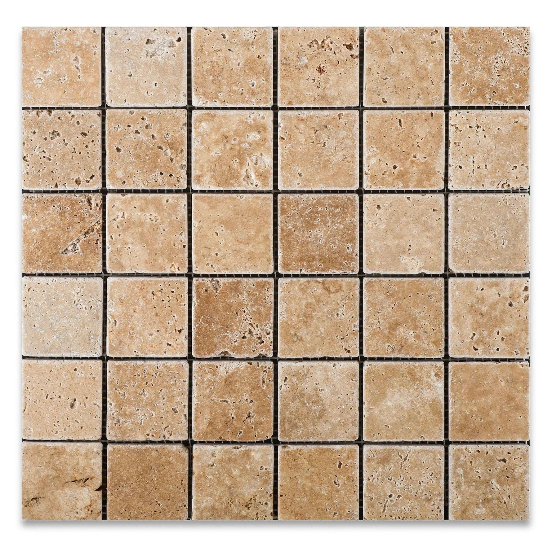 2 X 2 Walnut Travertine Tumbled Mosaic Tile-Travertine Mosaic-American Tile Depot