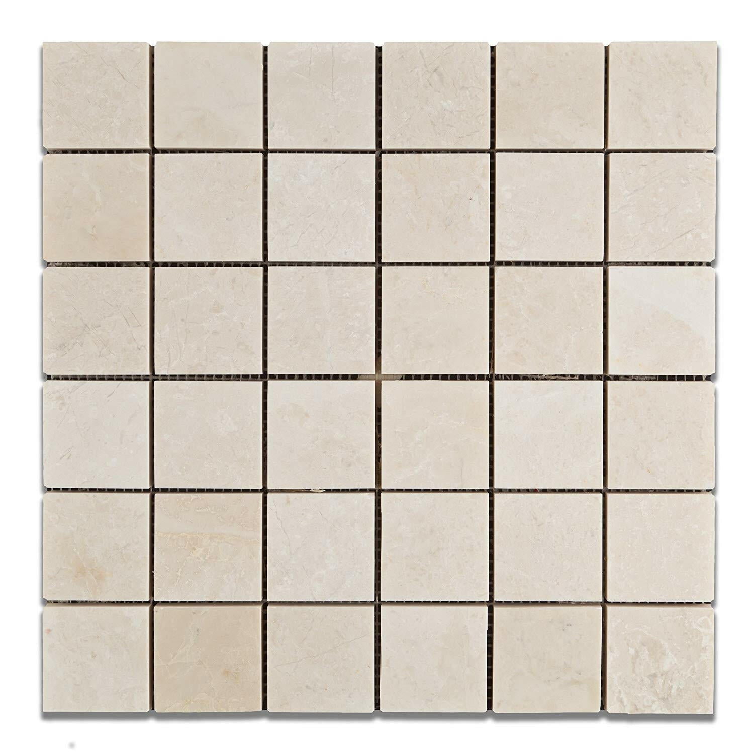 2 X 2 White Pearl / Botticino Marble Polished Mosaic Tile-Marble Mosaic-American Tile Depot