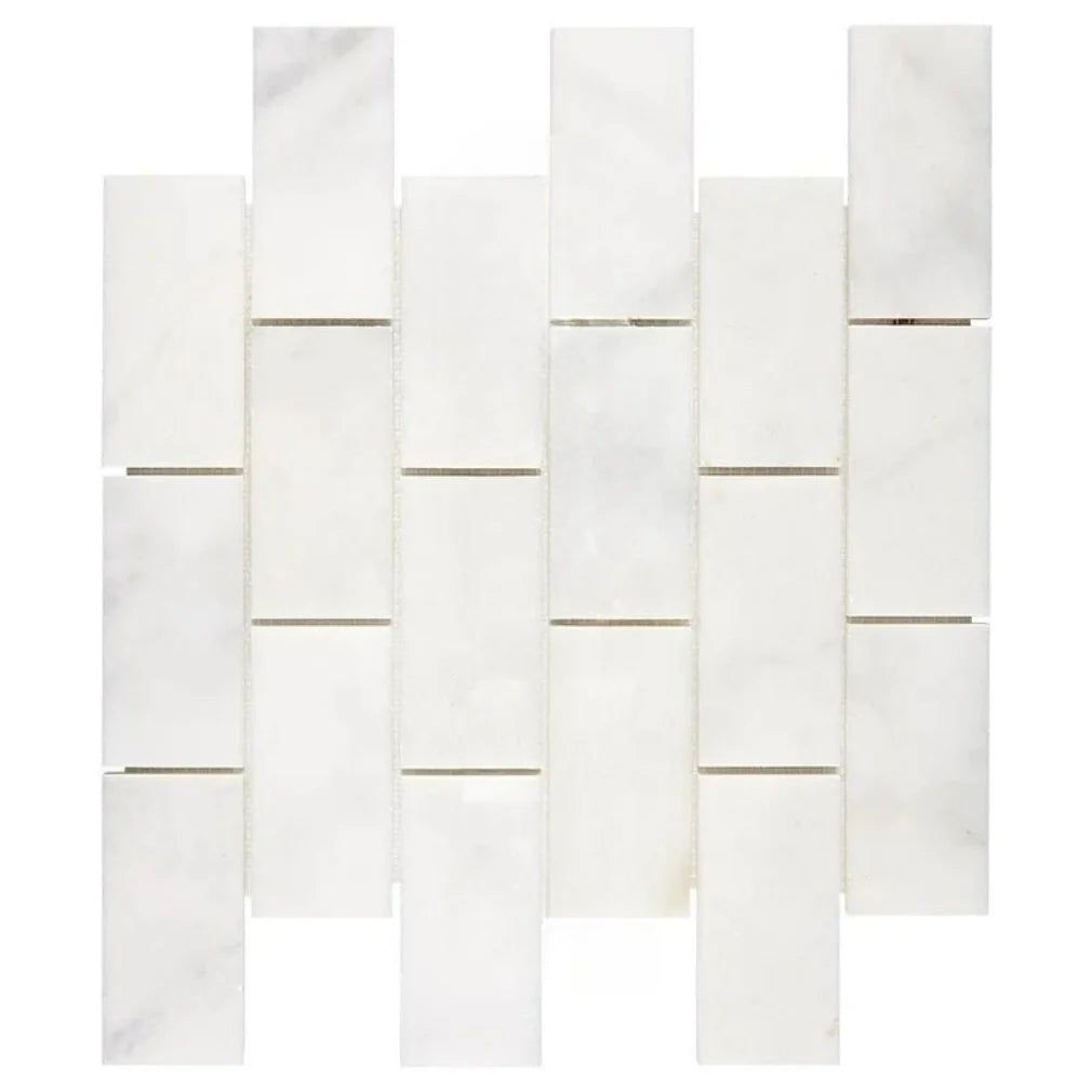 2 X 4 Afyon White Marble Polished Brick Mosaic Tile-Marble Mosaic-American Tile Depot