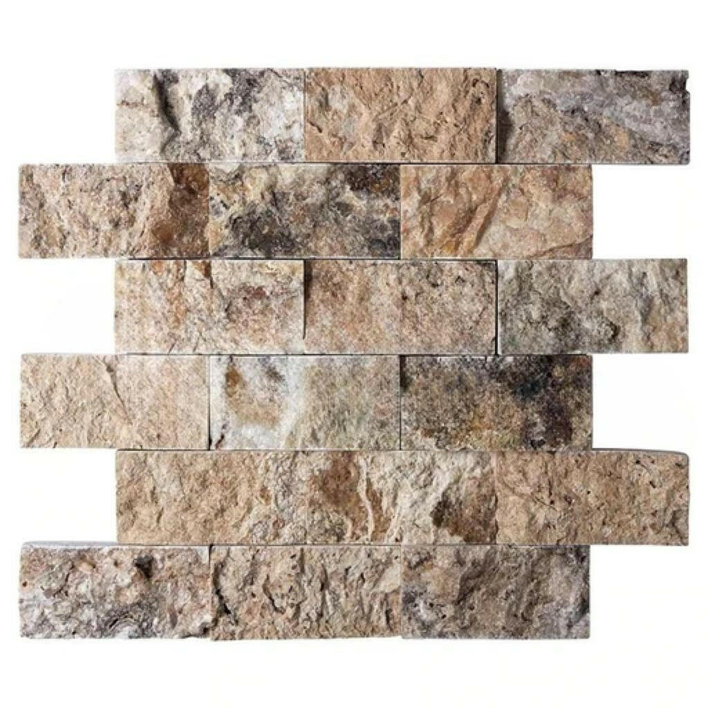 2 X 4 Antico Onyx Travertine Split-Faced Brick Mosaic Tile-Travertine Mosaic-American Tile Depot