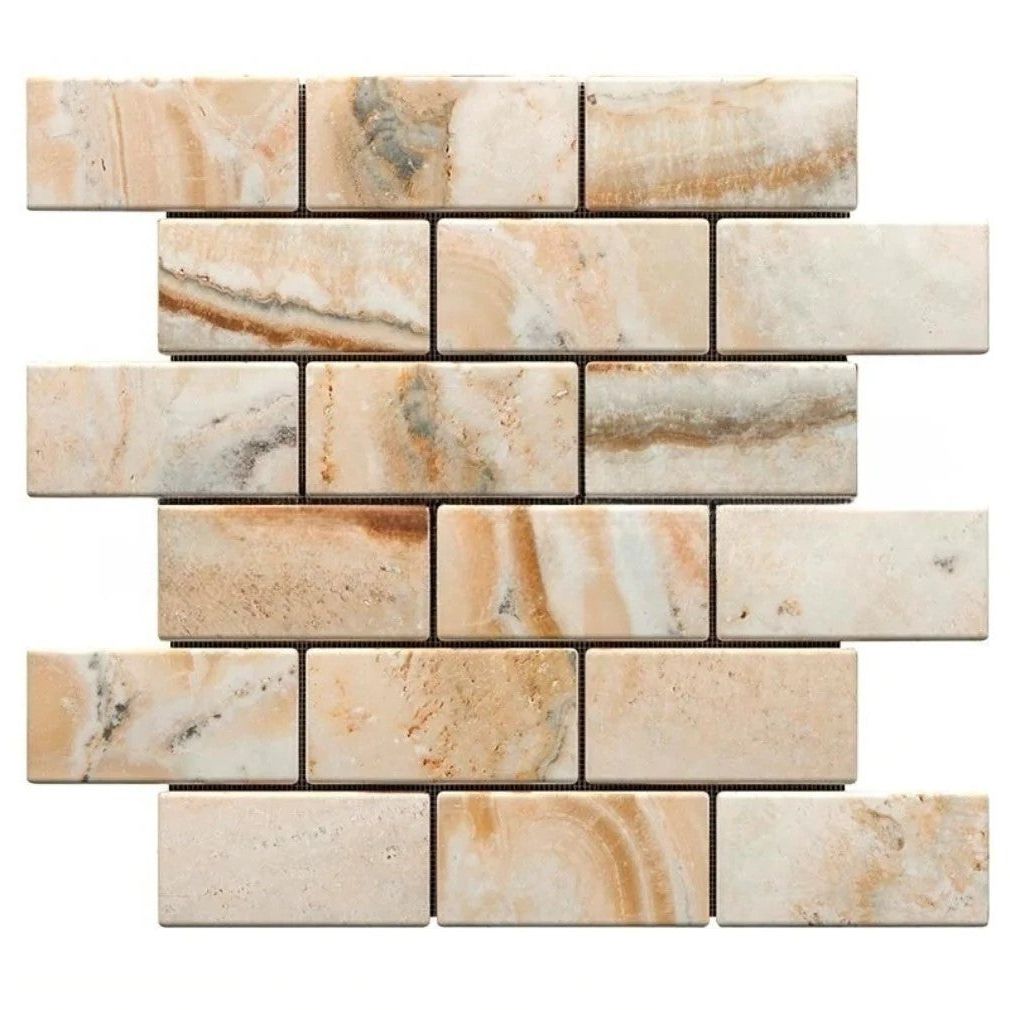 2 X 4 Antico Onyx Travertine Tumbled Brick Mosaic Tile-Travertine Mosaic-American Tile Depot