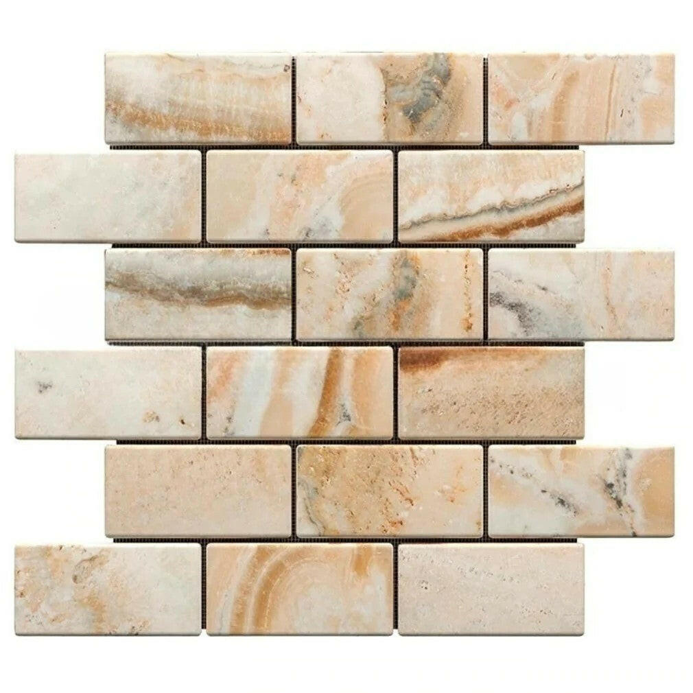 2 X 4 Antico Onyx Travertine Tumbled Brick Mosaic Tile-Travertine Mosaic-American Tile Depot